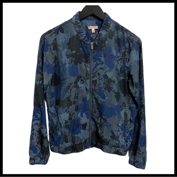 JUICY COUTURE Chambray Floral Bomber Jacket - Picture 1 of 8